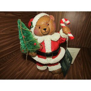 Midwest Importers Fabric Mache  Santa Teddy Bear Handmade Christmas